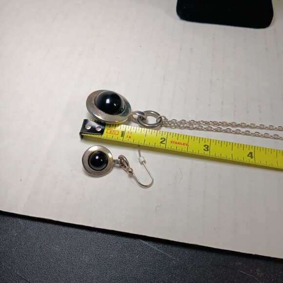 Vtg Sterling?? Untested Natural Hematite Oval Pendant on Rope Chain And Earrings - Picture 7 of 7